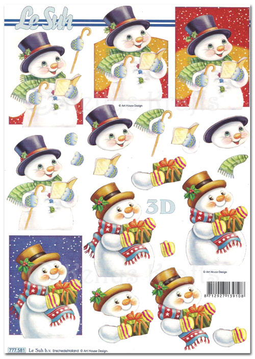 3D Decoupage A4 Sheet - Christmas Snowmen (777581)