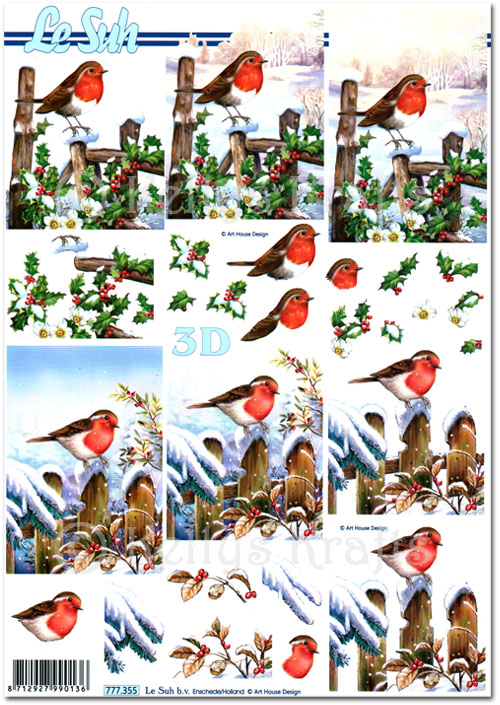 3D Decoupage A4 Sheet - Christmas Robins (777355)