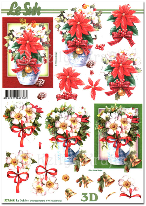 3D Decoupage A4 Sheet - Christmas Flowers/Poinsettia (777449)