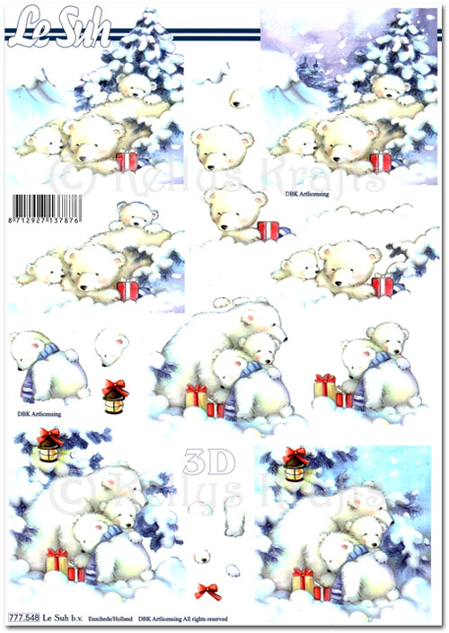 3D Decoupage A4 Sheet - Christmas Polar Bears (777548)