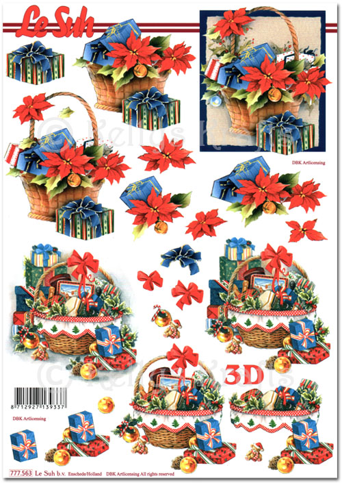 3D Decoupage A4 Sheet - Christmas Baskets with Gifts & Flowers (777563)