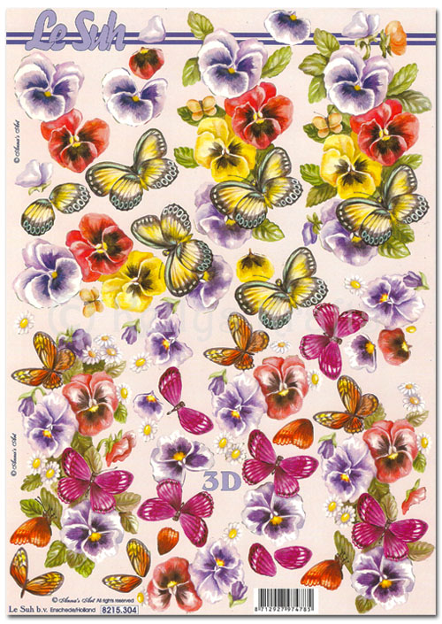 (image for) 3D Decoupage A4 Sheet - Floral with Butterflies (8215304)