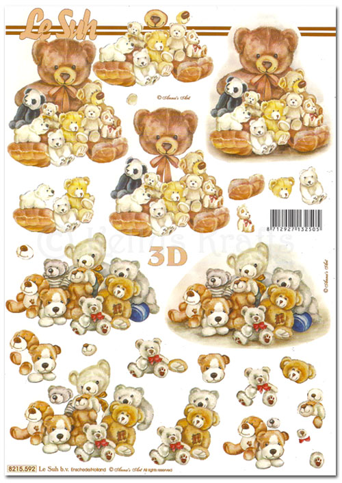 3D Decoupage A4 Sheet - Teddy Bears (8215592)
