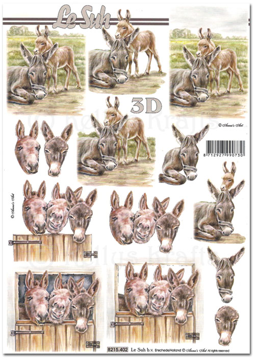 3D Decoupage A4 Sheet - Donkeys (8215402)