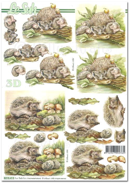 3D Decoupage A4 Sheet - Hedgehogs (8215413)
