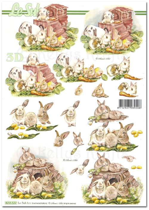 3D Decoupage A4 Sheet - Bunny Rabbits (8215522)