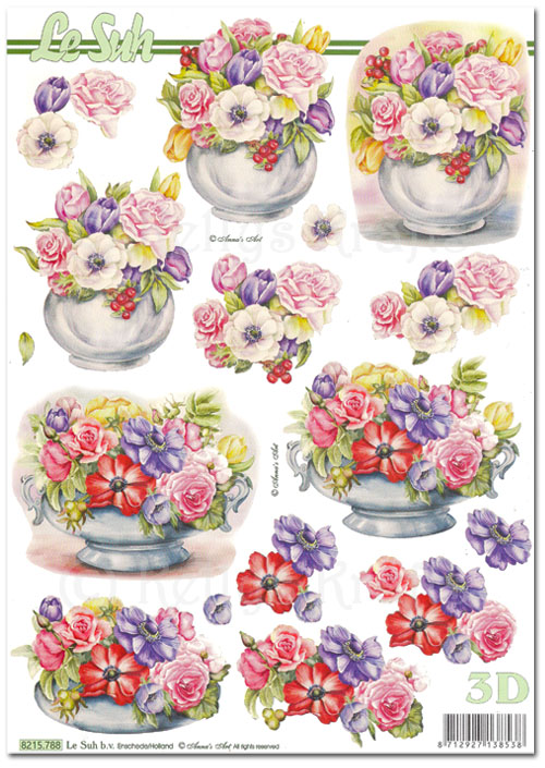 3D Decoupage A4 Sheet - Flowers in Vases (8215788)