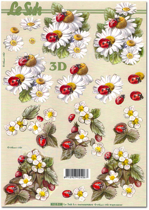 3D Decoupage A4 Sheet - Ladybirds on Flowers (8215238)