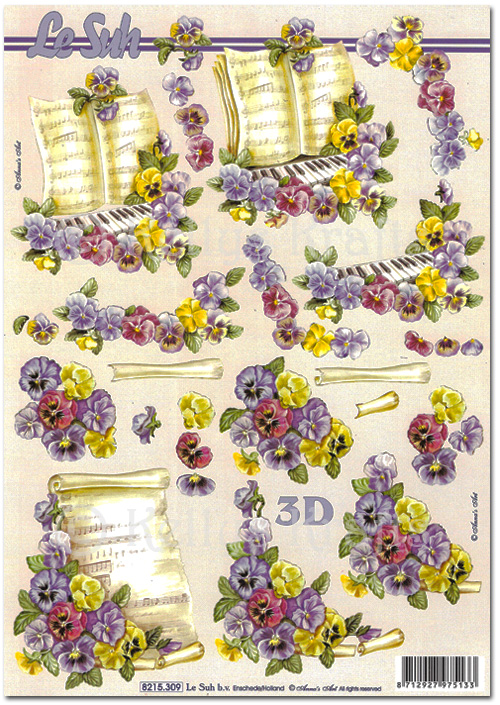 3D Decoupage A4 Sheet - Flowers & Music (8215309)