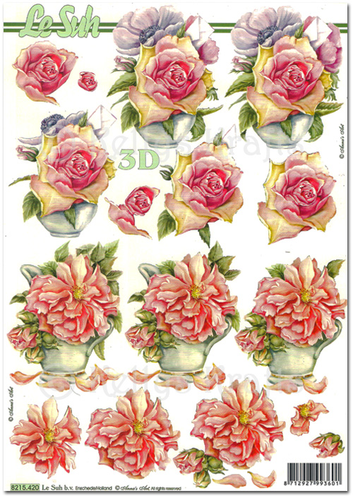 3D Decoupage A4 Sheet - Flowers in Vases (8215420)