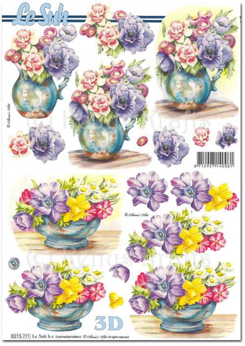 3D Decoupage A4 Sheet - Flowers in Vases (8215771)
