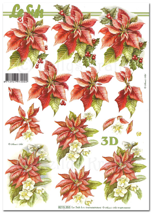 3D Decoupage A4 Sheet - Christmas Poinsettia Flowers (8215353)
