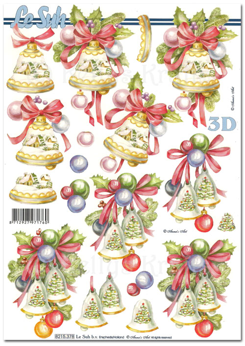 3D Decoupage A4 Sheet - Christmas Bells (8215378)
