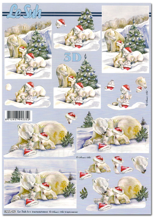 (image for) 3D Decoupage A4 Sheet - Christmas Polar Bears (8215429)