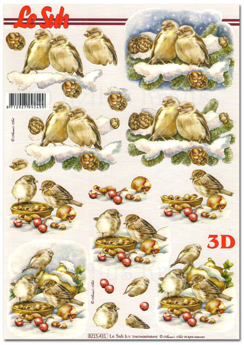 (image for) 3D Decoupage A4 Sheet - Christmas Birds in the Snow (8215431)