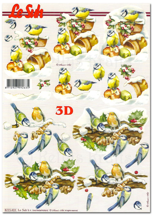 (image for) 3D Decoupage A4 Sheet - Christmas Birds in the Snow (8215433)