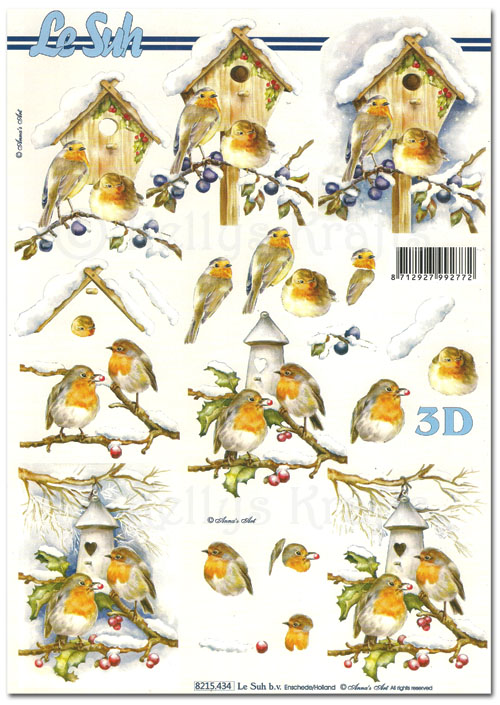 3D Decoupage A4 Sheet - Christmas Robins & Birdhouses (8215434)