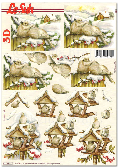 (image for) 3D Decoupage A4 Sheet - Christmas Pigeons (8215437)
