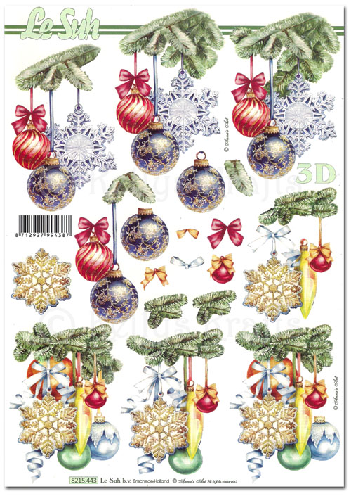 3D Decoupage A4 Sheet - Christmas Baubles & Decorations (8215443)
