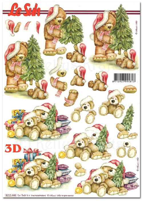 3D Decoupage A4 Sheet - Christmas Teddy Bears (8215446)