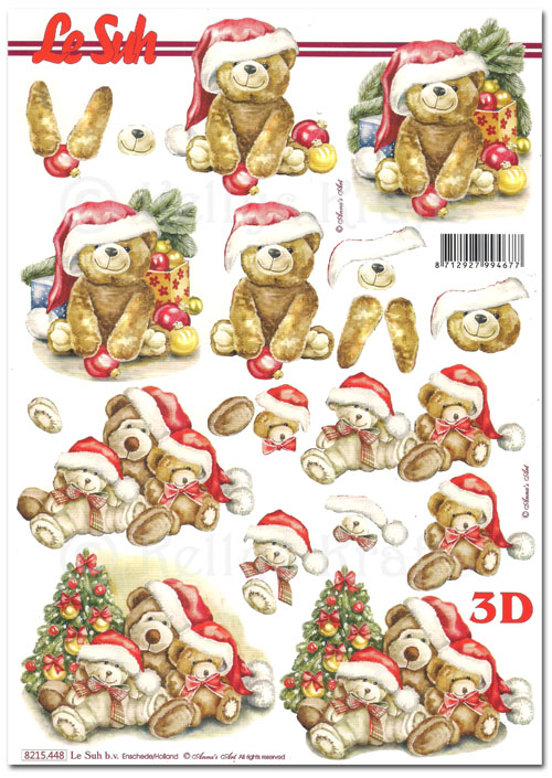3D Decoupage A4 Sheet - Christmas Teddy Bears (8215448)