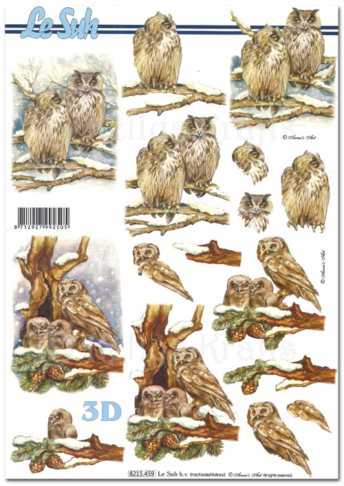 (image for) 3D Decoupage A4 Sheet - Christmas Owls (8215459)