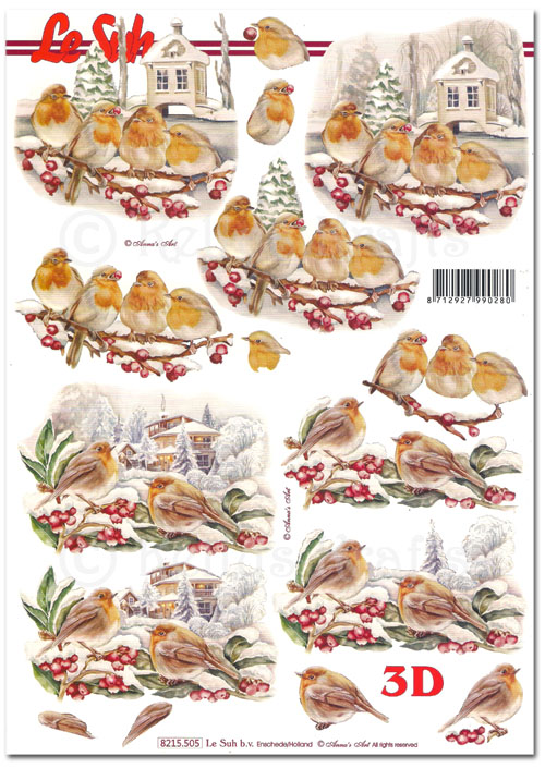 3D Decoupage A4 Sheet - Christmas Robins (8215505)