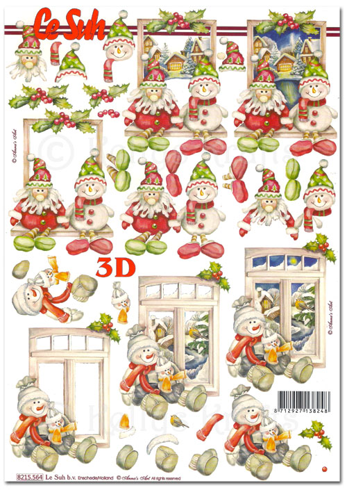 3D Decoupage A4 Sheet - Christmas Images, Snowmen & Santa (8215564)