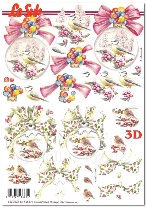 3D Decoupage A4 Sheet - Christmas Baubles with Birds (8215628)