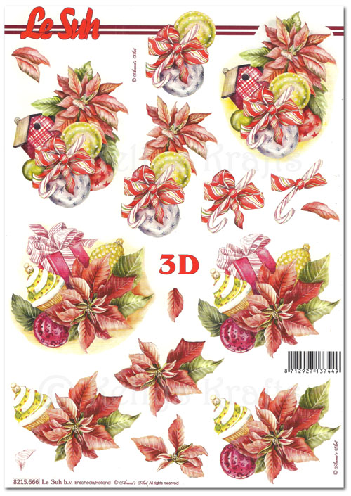 (image for) 3D Decoupage A4 Sheet - Christmas Floral Decorations (8215666)