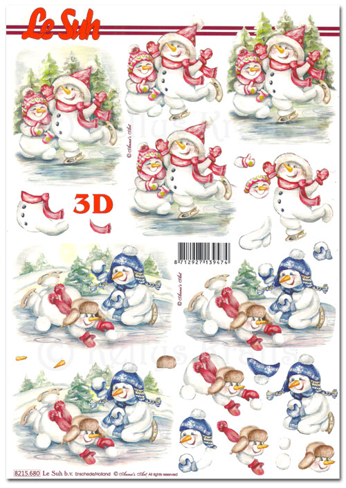 (image for) 3D Decoupage A4 Sheet - Christmas Snowmen, Skating (8215680)