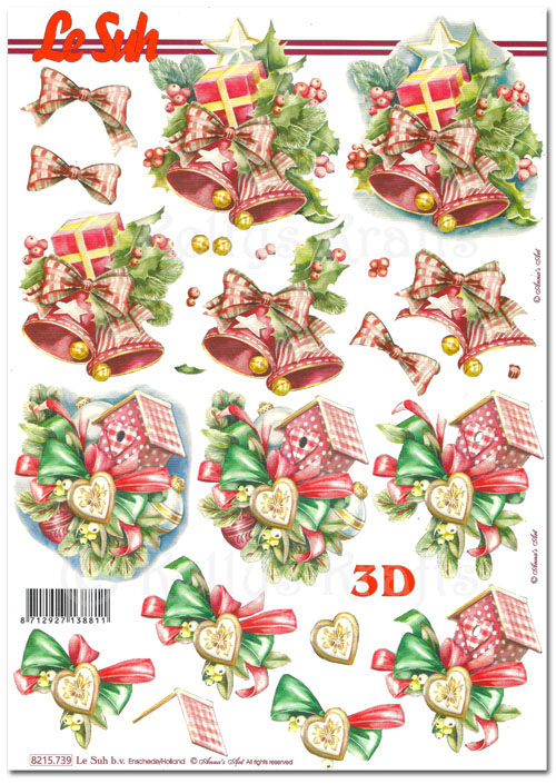 (image for) 3D Decoupage A4 Sheet - Christmas Decorations, Bells & Baubles (8215739)