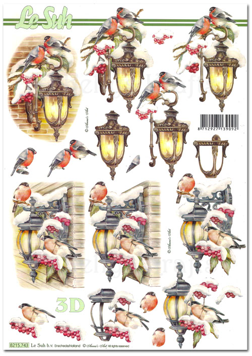 3D Decoupage A4 Sheet - Christmas Birds & Lanterns (8215743)