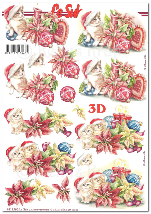 (image for) 3D Decoupage A4 Sheet - Christmas Cats/Kittens (8215760)