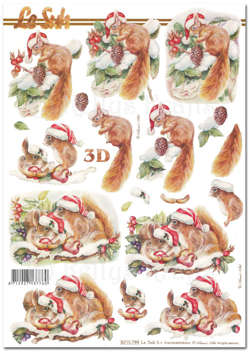 3D Decoupage A4 Sheet - Christmas Squirrels (8215799)