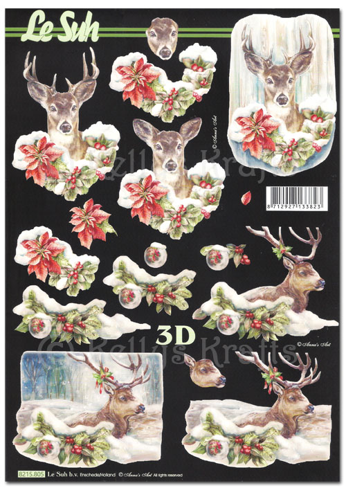 3D Decoupage A4 Sheet - Christmas Deer/Reindeer (8215805)