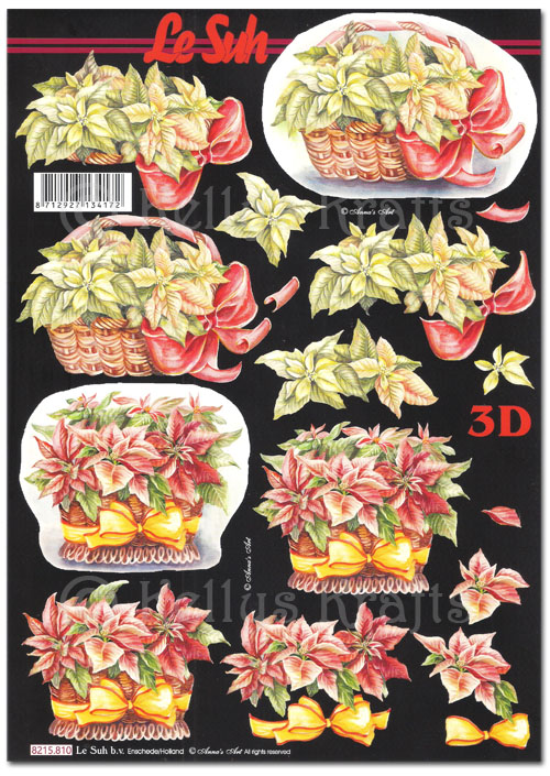 (image for) 3D Decoupage A4 Sheet - Christmas Flowers, Poinsettia (8215810)