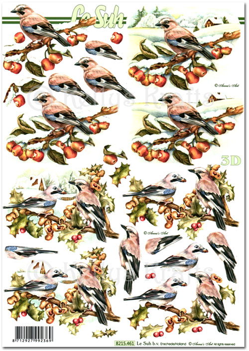 (image for) 3D Decoupage A4 Sheet - Christmas Birds in the Snow (8215461)