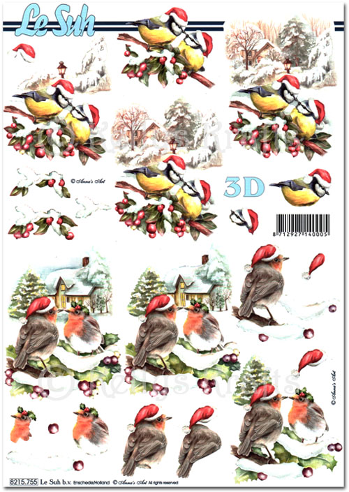 3D Decoupage A4 Sheet - Christmas Birds & Robins (8215755)