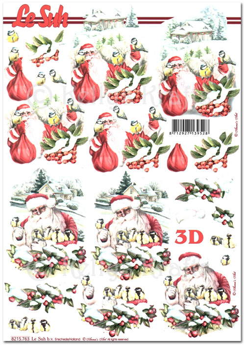 3D Decoupage A4 Sheet - Christmas Santa Claus & Birds (8215763)