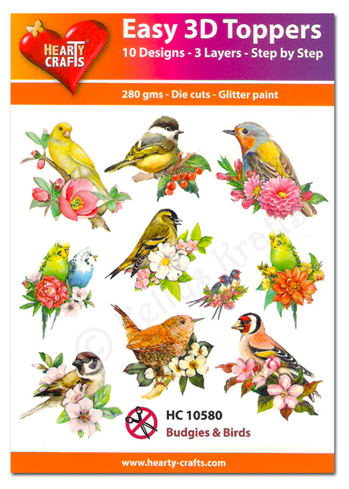 Die Cut Decoupage Topper Set, 10 Designs - Budgies & Birds (HC10580)