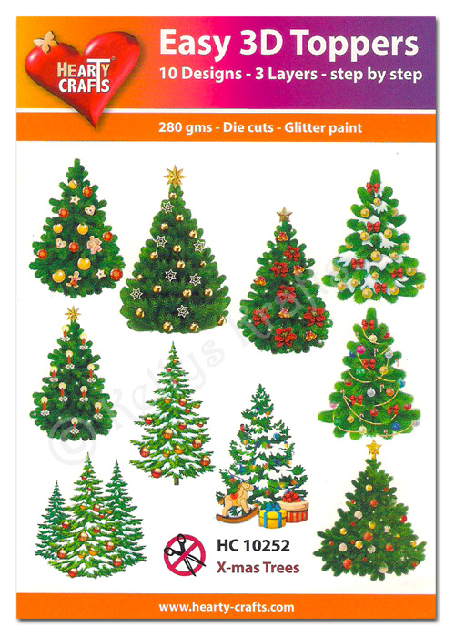 Die Cut Decoupage Topper Set, 10 Designs - Christmas Trees (HC10252)