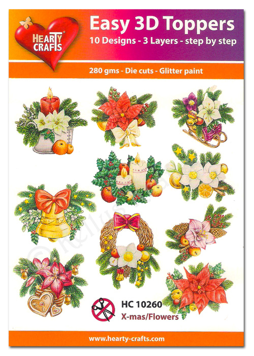 Die Cut Decoupage Topper Set, 10 Designs - Christmas Flowers (HC10260)