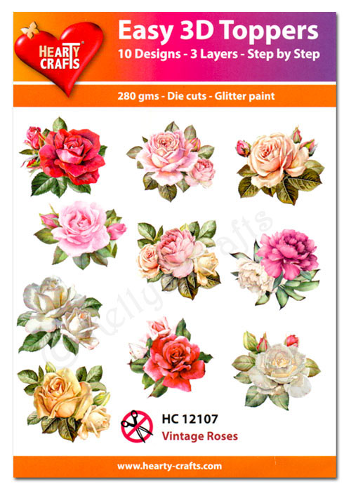 Die Cut Decoupage Topper Set, 10 Designs - Vintage Roses (HC12107)