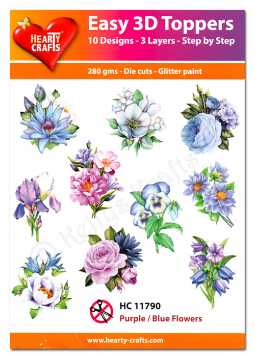 Die Cut Decoupage Topper Set, 10 Designs - Purple/Blue Flowers (HC11790)