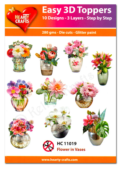 Die Cut Decoupage Topper Set, 10 Designs - Flowers In Vases (HC11019)