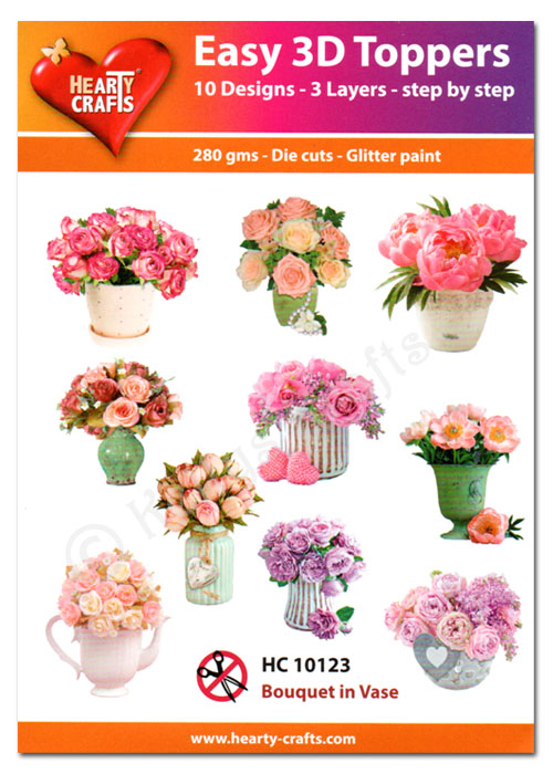 Die Cut Decoupage Topper Set, 10 Designs - Bouquets In Vases (HC10123)