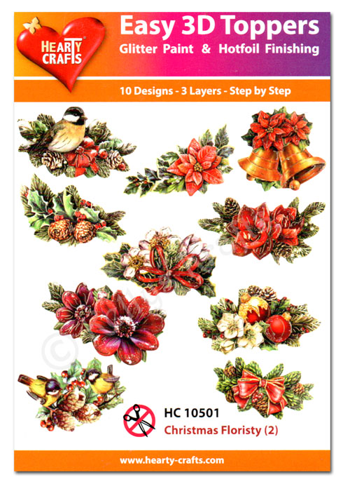 (image for) Die Cut Decoupage Topper Set, 10 Designs - Christmas Flowers (HC10501)