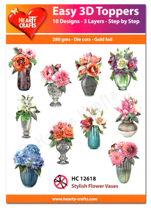 Die Cut Decoupage Topper Set, 10 Designs - Flower Vases (HC12618)