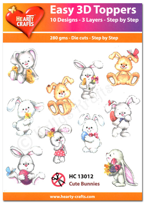 Die Cut Decoupage Topper Set, 10 Designs - Cute Bunnies (HC13012)